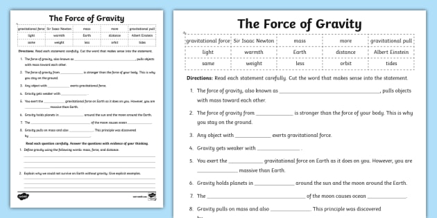 The Force of Gravity Activity for 6th-8th Grade - Twinkl