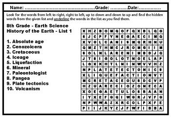 8th Grade Year Long Science, Word Search Worksheets, Science Sub ...