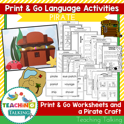 Print &  Go Language Activity Worksheets for Pirates - Teaching Talking