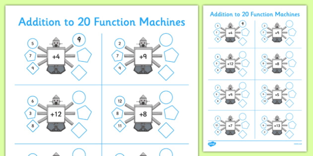 Addition to 20 Function Machines (teacher made) - Twinkl