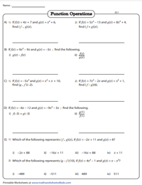 Operations with Functions Worksheets