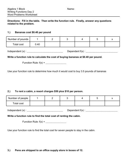 Function Tables (Find the Rule) | Printable Skills Sheets - Worksheets ...