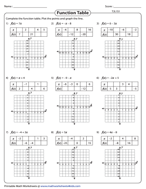 Function Table Answer Key - Fill Online, Printable, Fillable ...