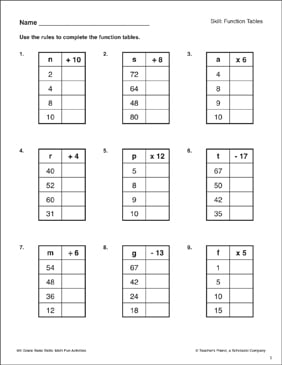 Function Tables (Perform the Function) | Printable Skills Sheets ...