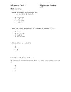 Relations and Functions Worksheet for 8th - 10th Grade | Lesson Planet