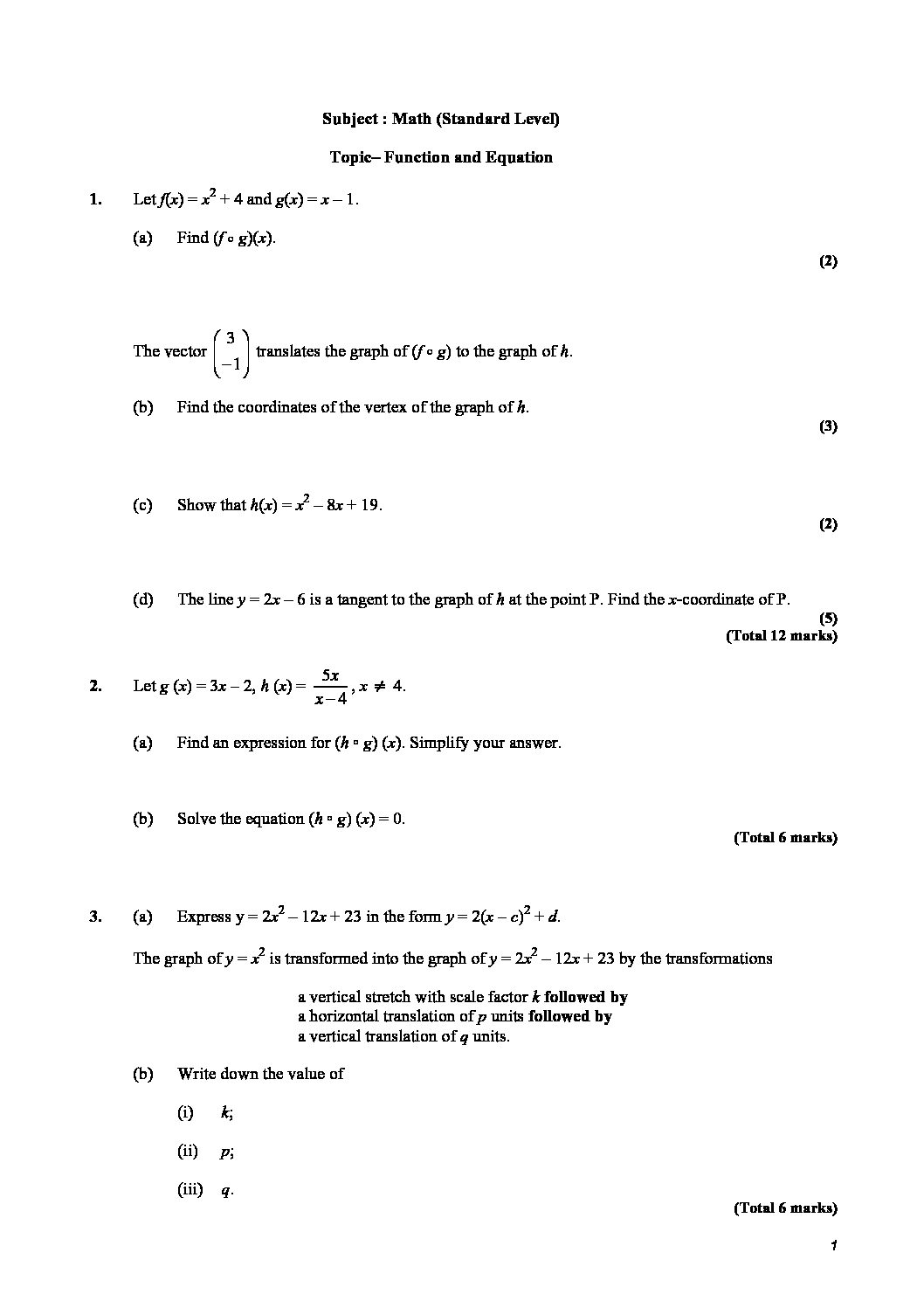 Worksheet of Function and Equation. It also deals with domain and ...