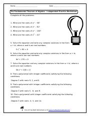fundamental theorem of algebra worksheet answers