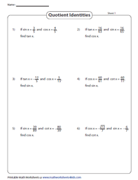 Fundamental Trigonometric Identities Worksheets