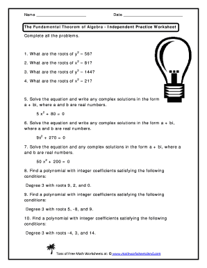 Fundamental Theorem Of Algebra Worksheet - Fill Online, Printable ...