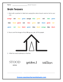 funny brain teasers worksheet