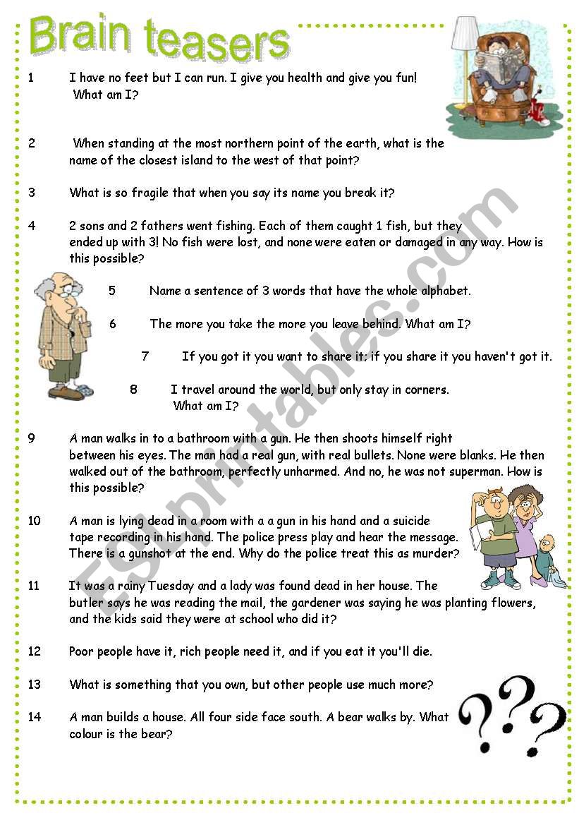 Brain teasers - ESL worksheet by pocza