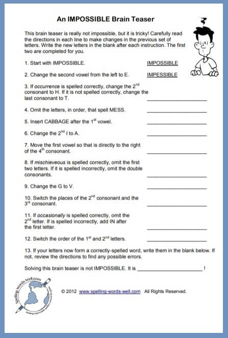 funny brain teasers worksheet