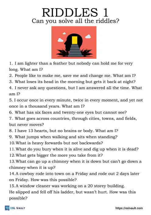 Free printable riddles with answers worksheets - ESL Vault