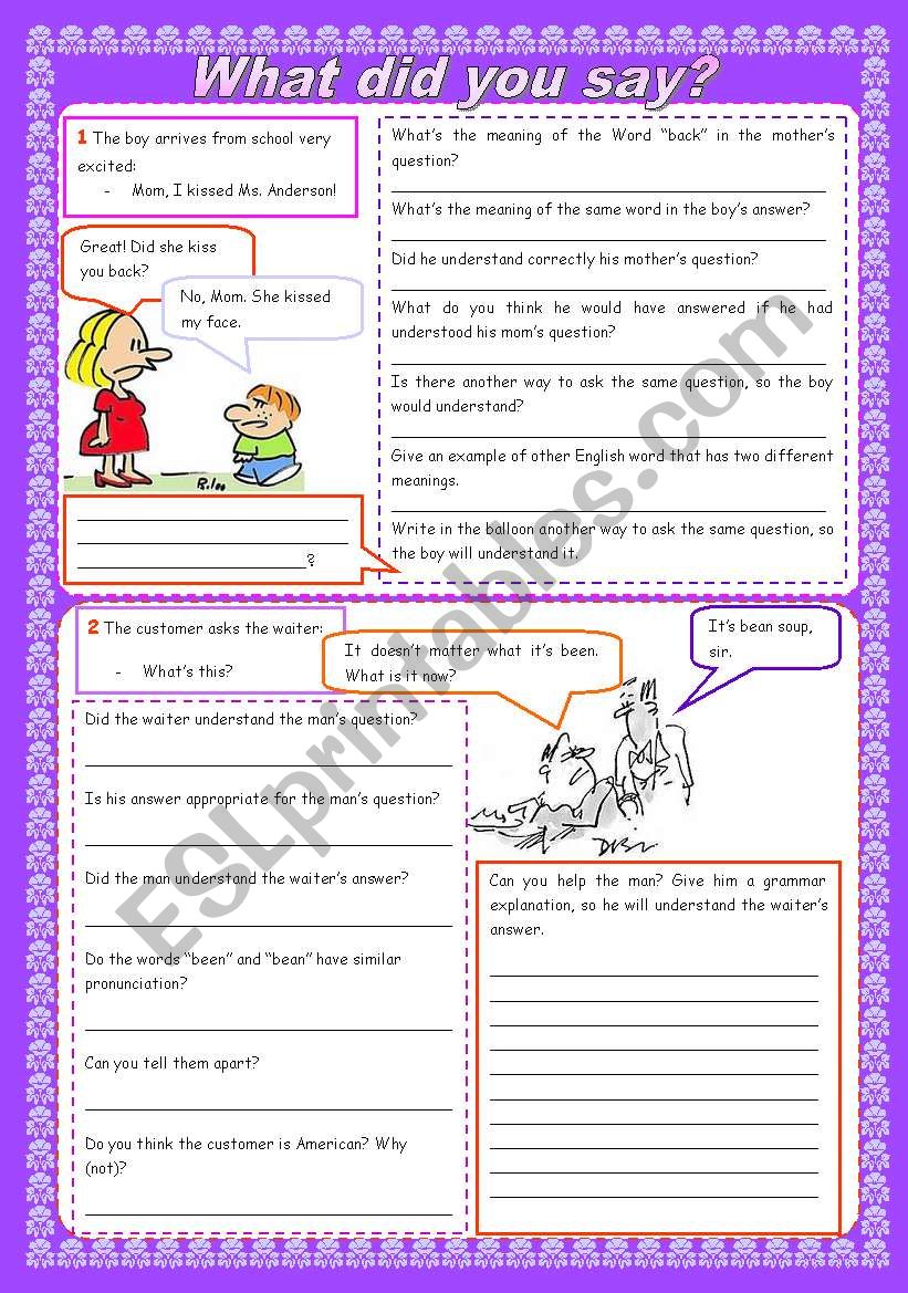 funny story worksheet