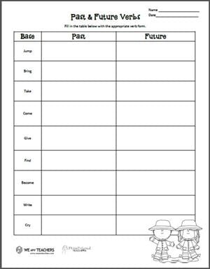 Free Printable: Verb Tense Worksheet (Grades K-2) - We Are Teachers