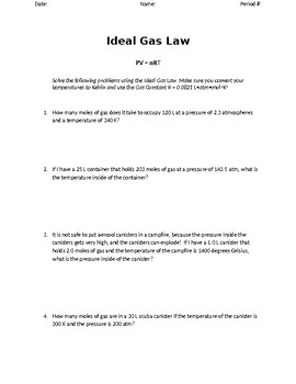 gas law worksheet