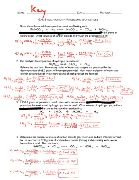 gas stoichiometry worksheet answers