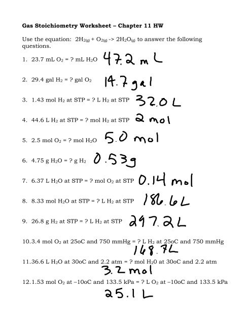 Gas Stoichiometry Worksheet