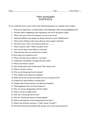 Gattaca Viewing Guide - Fill and Sign Printable Template Online