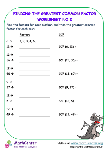 Finding the Greatest Common Factor - Worksheet No.2 | Worksheets ...