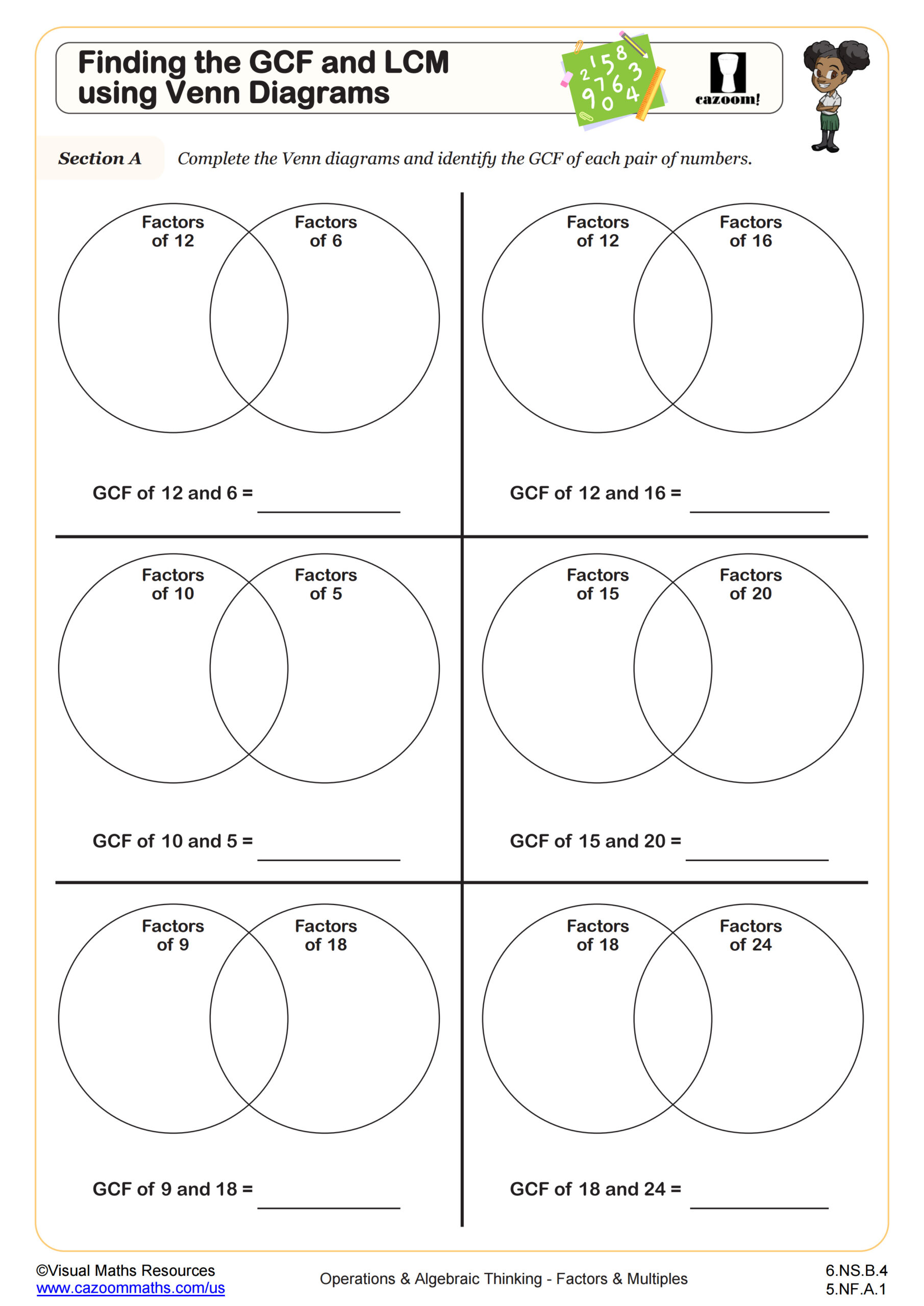 gcf for math worksheet for 7th graders