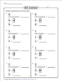 Greatest Common Factor (GCF) Worksheets