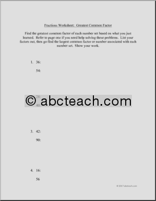 gcf fractions worksheet