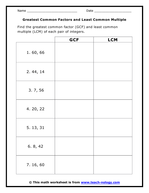 Greatest Common Factors and Least Common Multiple | Plus petit ...