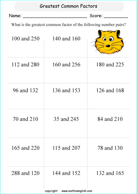 gcf worksheet 6th grade