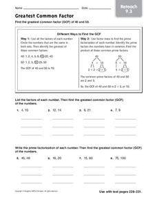 Greatest Common Factor: Reteach Worksheet for 5th - 6th Grade ...