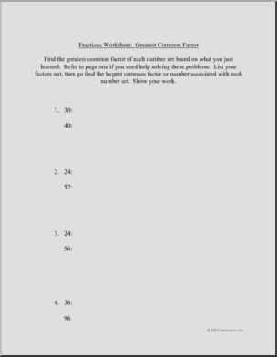Greatest Common Factor Worksheets - Algebra - Math GCF Worksheets
