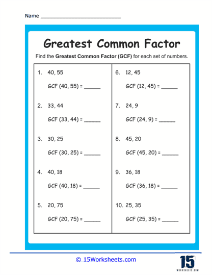 Greatest Common Factors Worksheets - 15 Worksheets Library