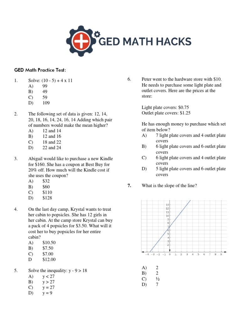 ged algebra worksheet