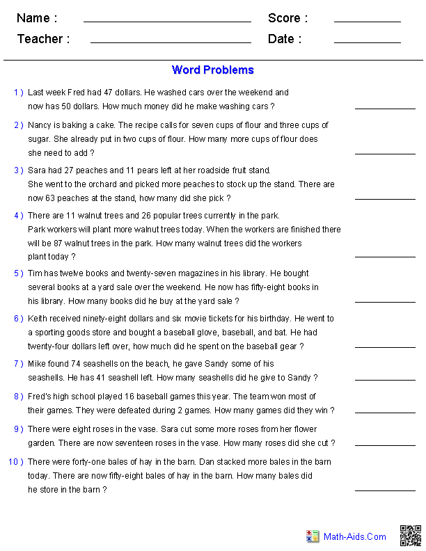 Algebra 1 Worksheets | Word Problems Worksheets