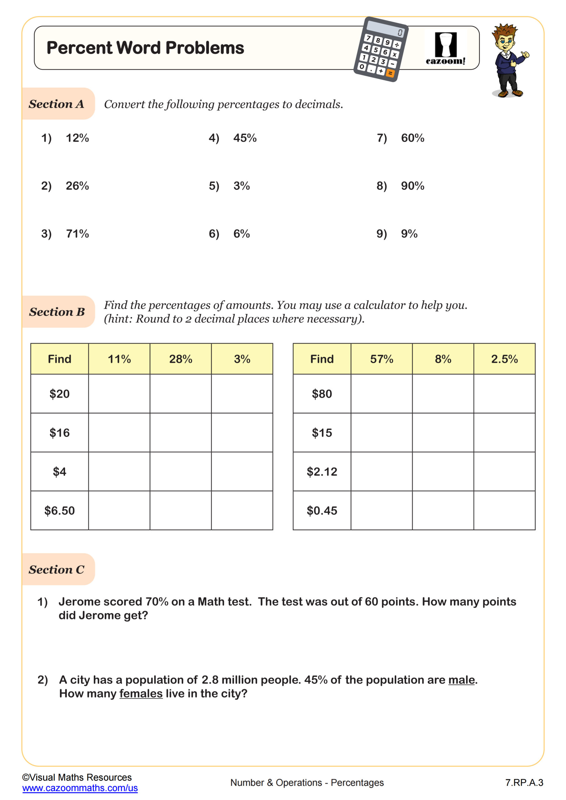 Percent Word Problems Worksheet | PDF Printable Number ...