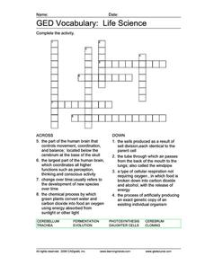 GED Vocabulary: Life Science Worksheet for 9th - 12th Grade ...