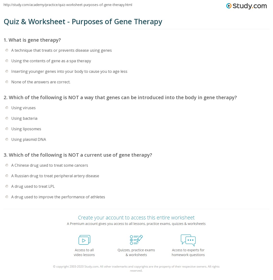 Quiz &  Worksheet - Purposes of Gene Therapy | Study.com