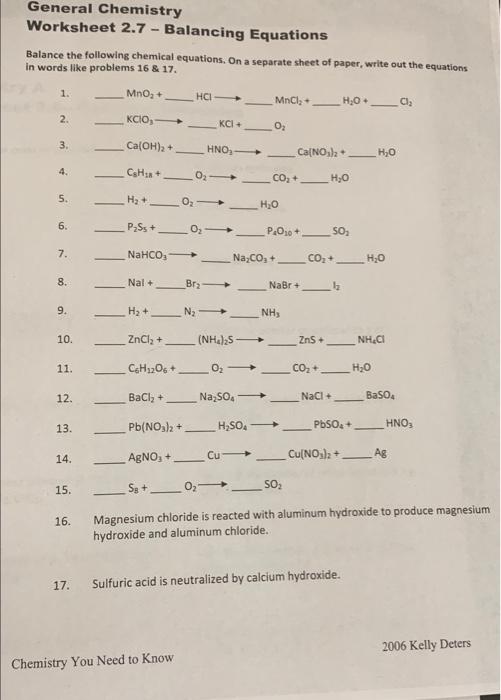 general chemistry worksheet