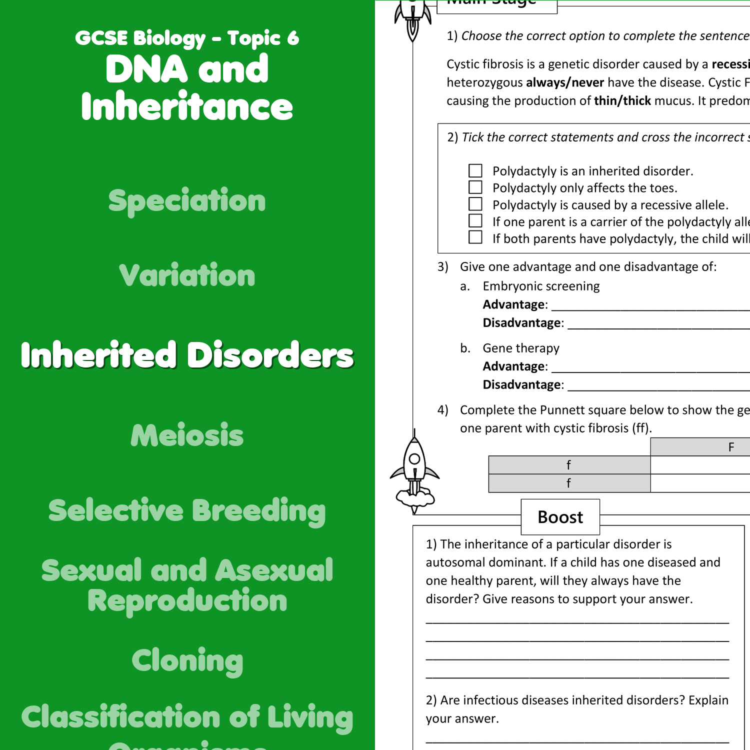 Inherited Disorders Home Learning Worksheet GCSE