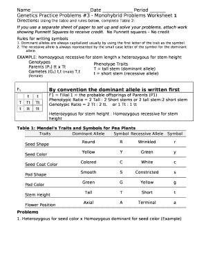 genetics practice problems answer key Doc Template | pdfFiller