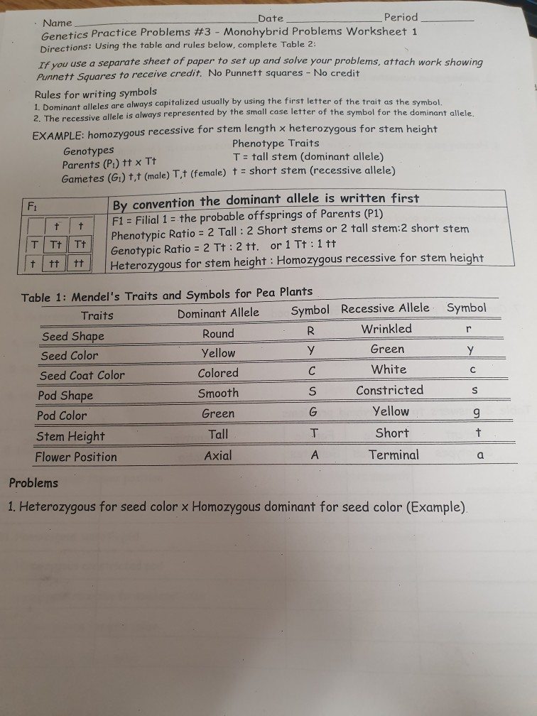 Solved • Name Date Period Genetics Practice Problems #3 - | Chegg.com