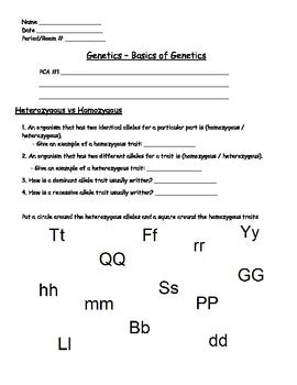 Genetics - Intro to Genetics Worksheet [Genotype/Phenotype ...