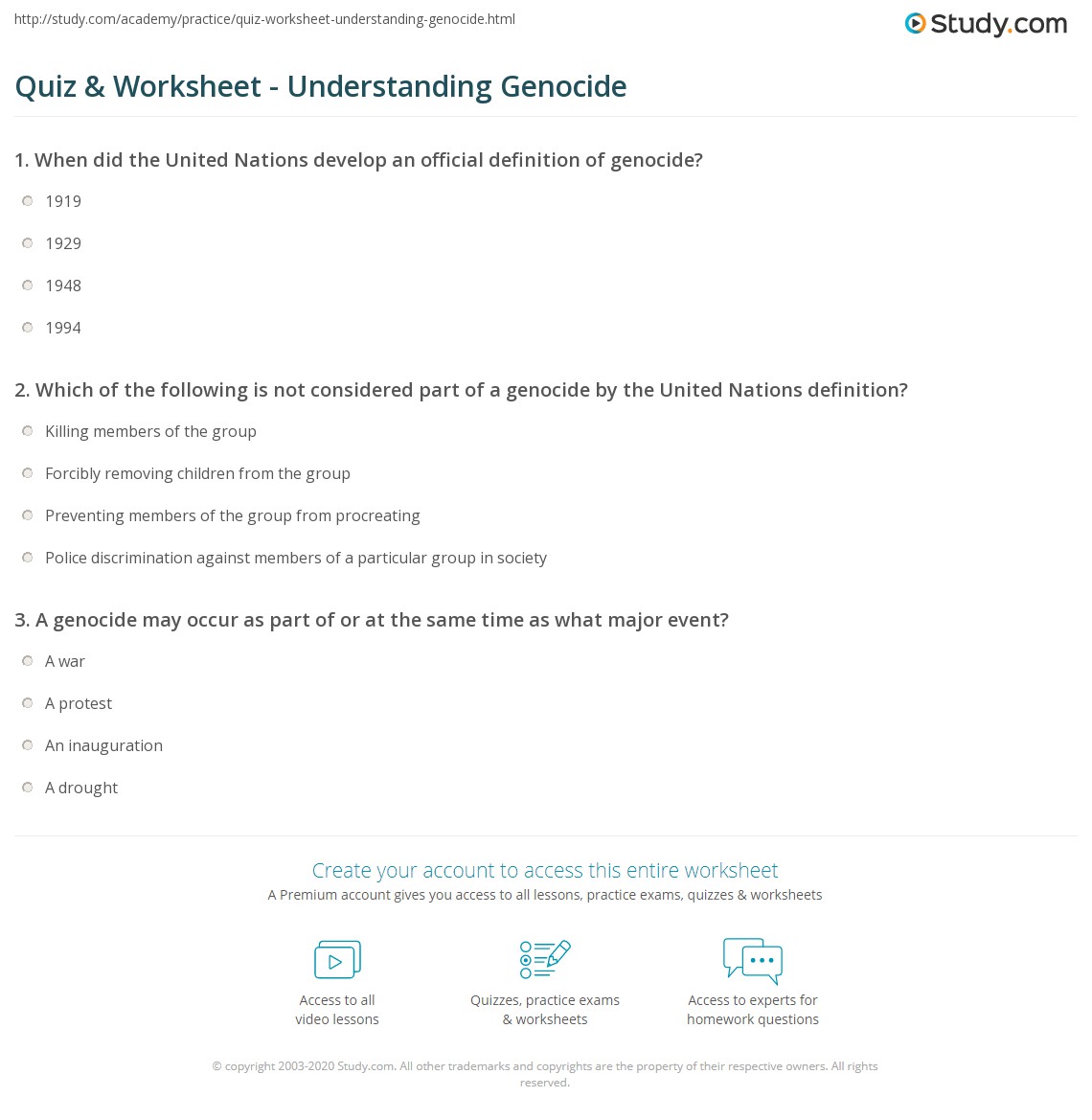 Quiz &  Worksheet - Understanding Genocide | Study.com