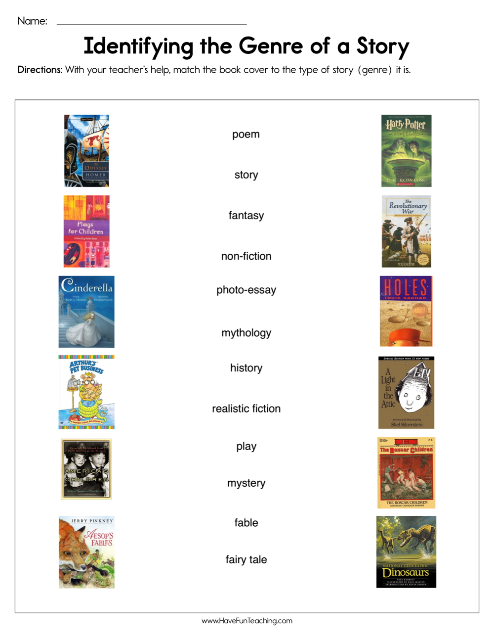 genres of literature worksheet