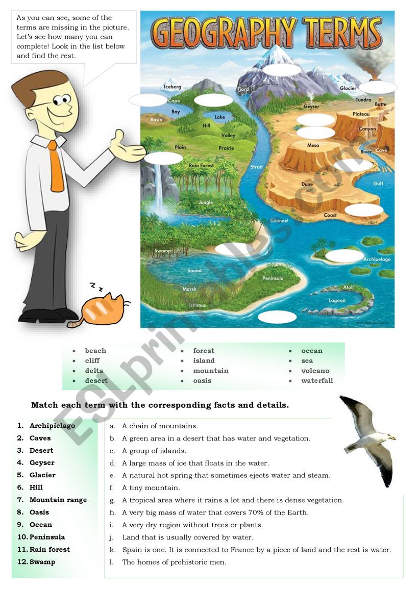 GEOGRAPHICAL FEATURES - ESL worksheet by pilarmham