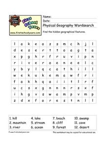 Physical Geography Wordsearch Worksheet for 2nd - 3rd Grade ...