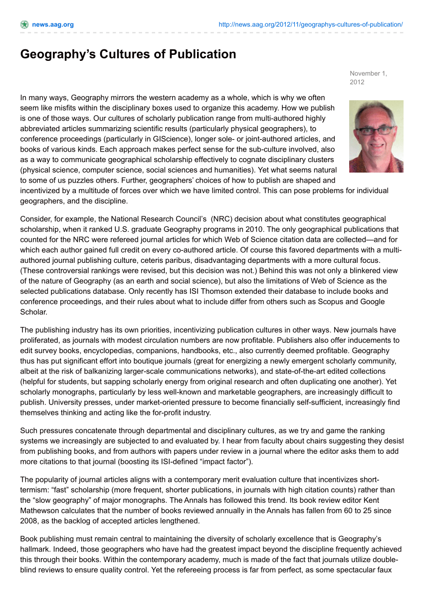 PDF) Geographys Cultures of Publication