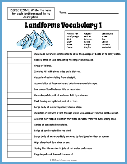 geography landforms worksheet