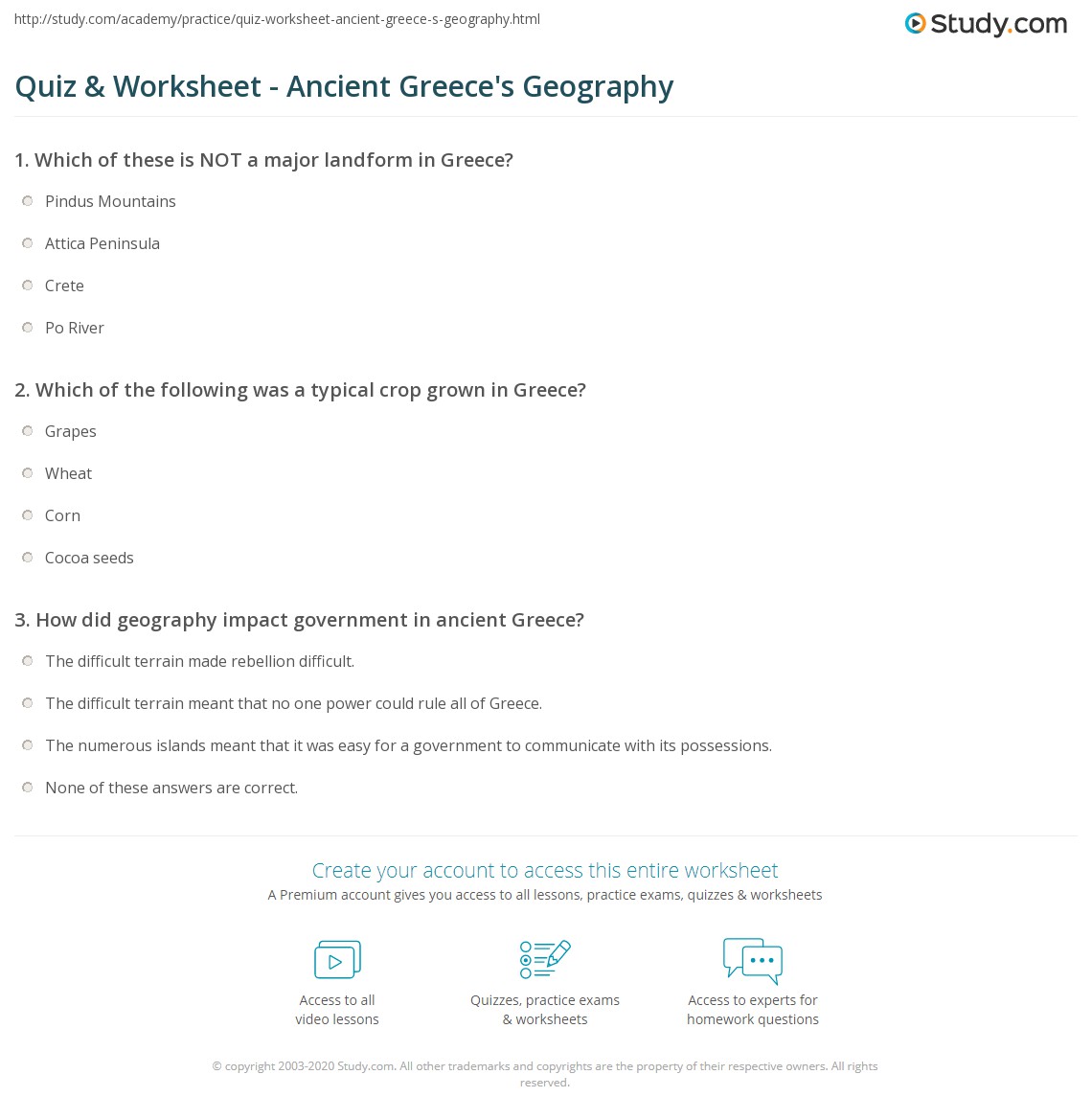 geography of greece worksheet