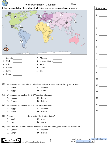 geography worksheet 6th grade